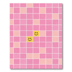 Playful Pink Grid Happy Face Rug