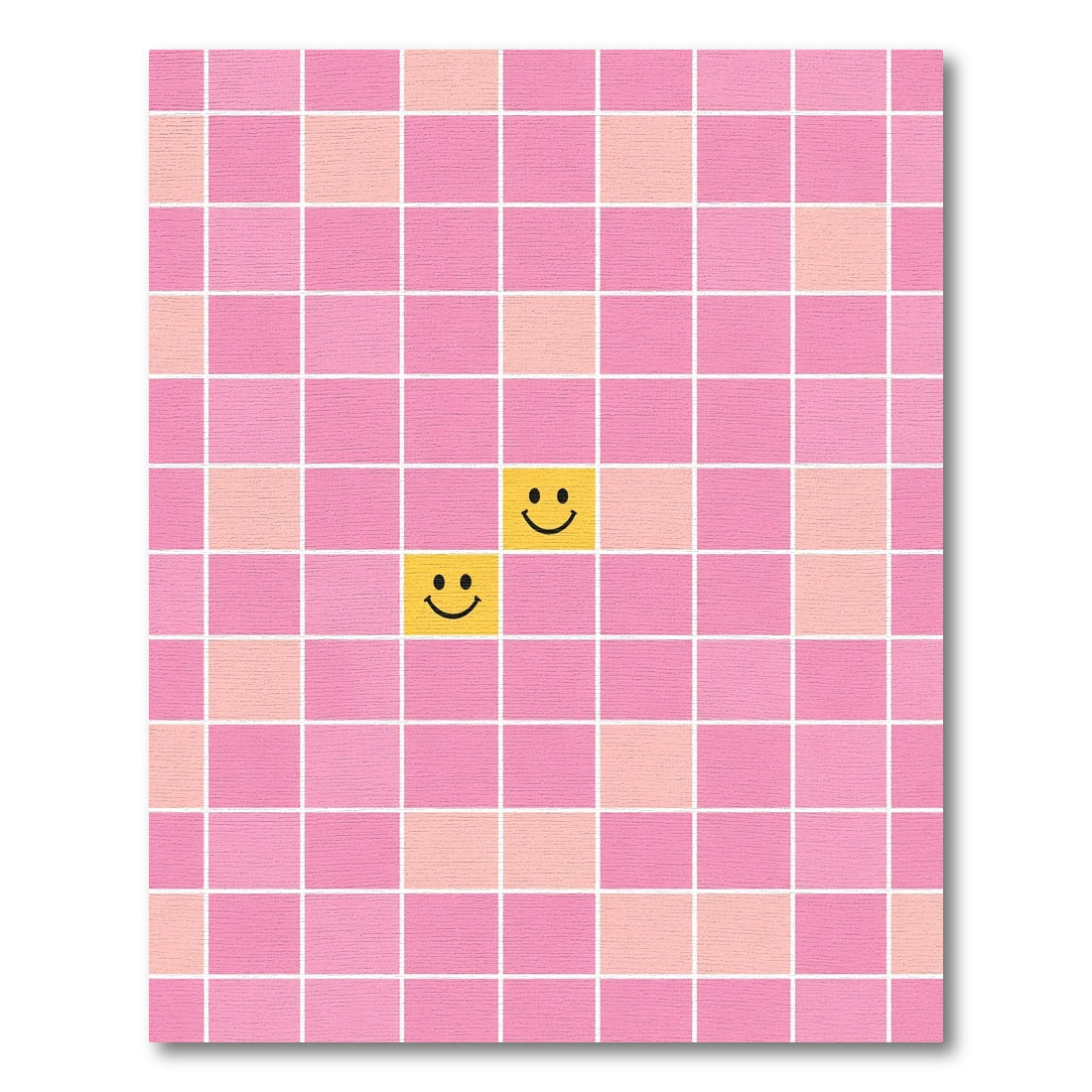 Playful Pink Grid Happy Face Rug
