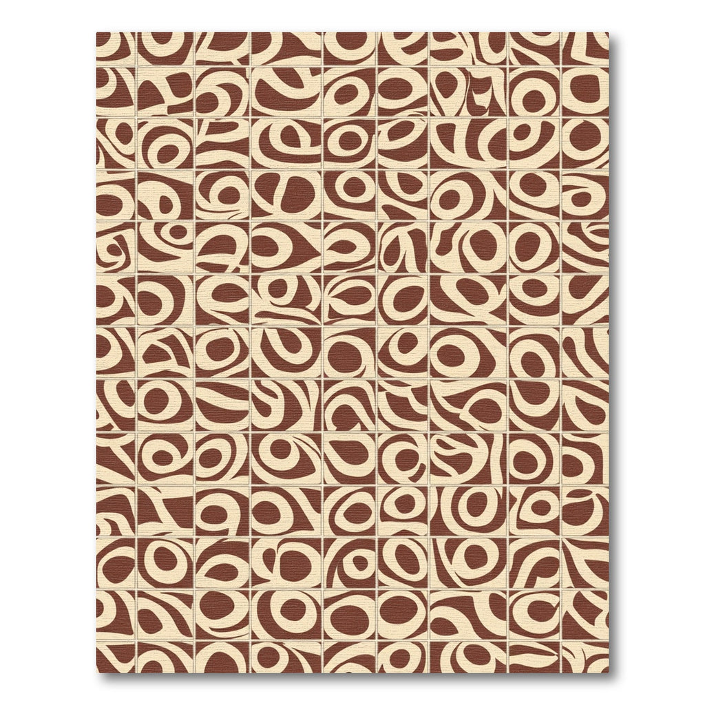Brown Cream Abstract Swirl Squares Rug