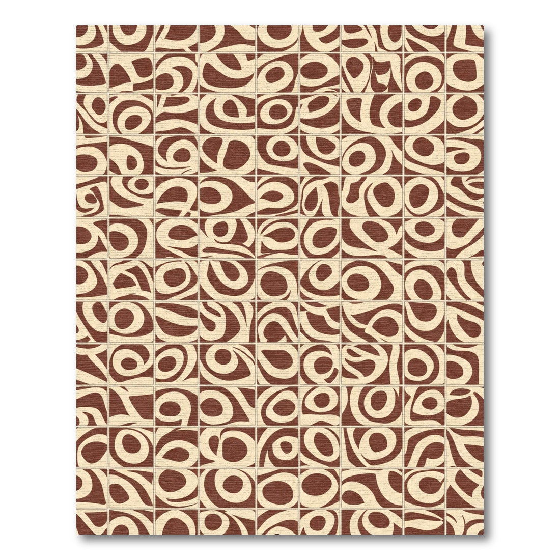 Brown Cream Abstract Swirl Squares Rug