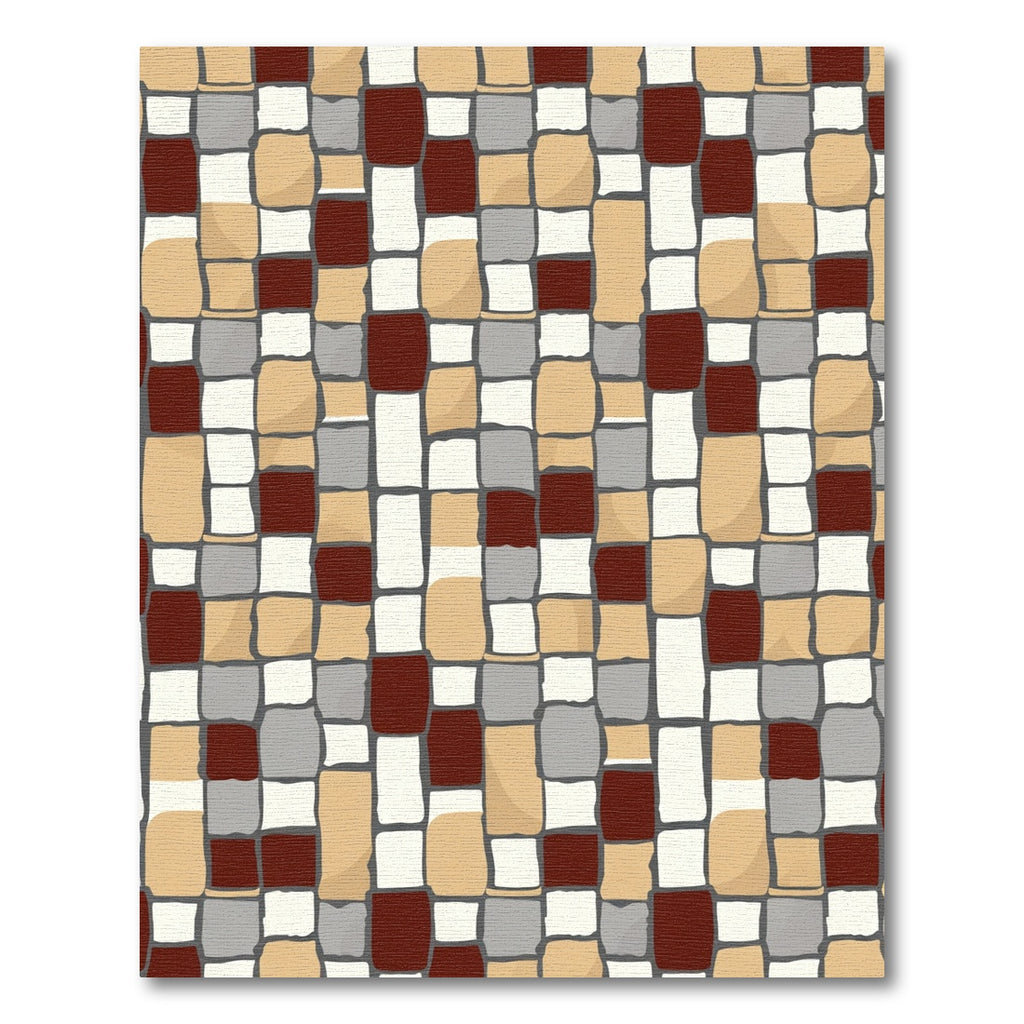 Red Gold Tan Gray Block Pattern Rug