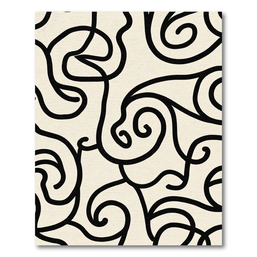 Cream Black Swirl Abstract Continuous Line Rug