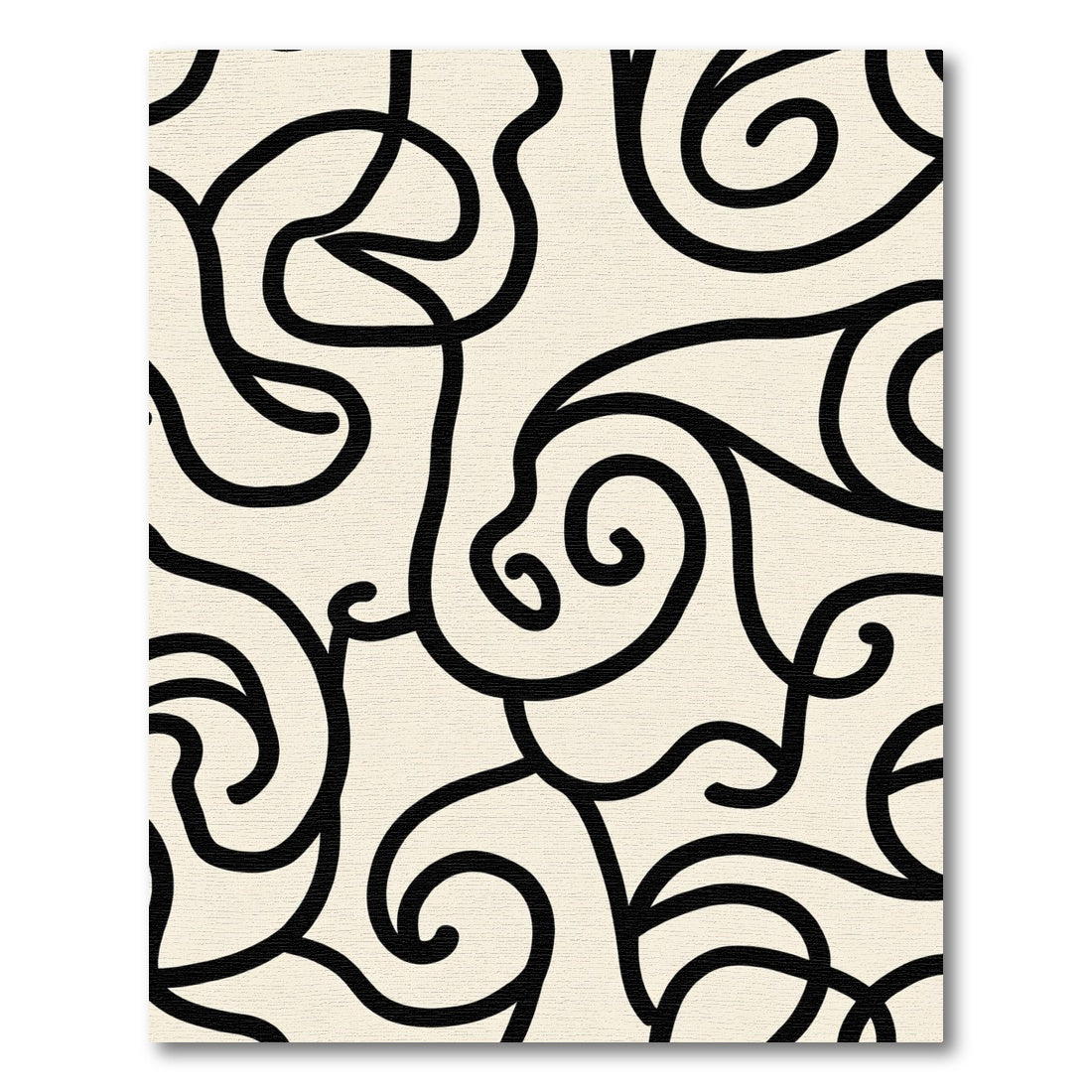 Cream Black Swirl Abstract Continuous Line Rug