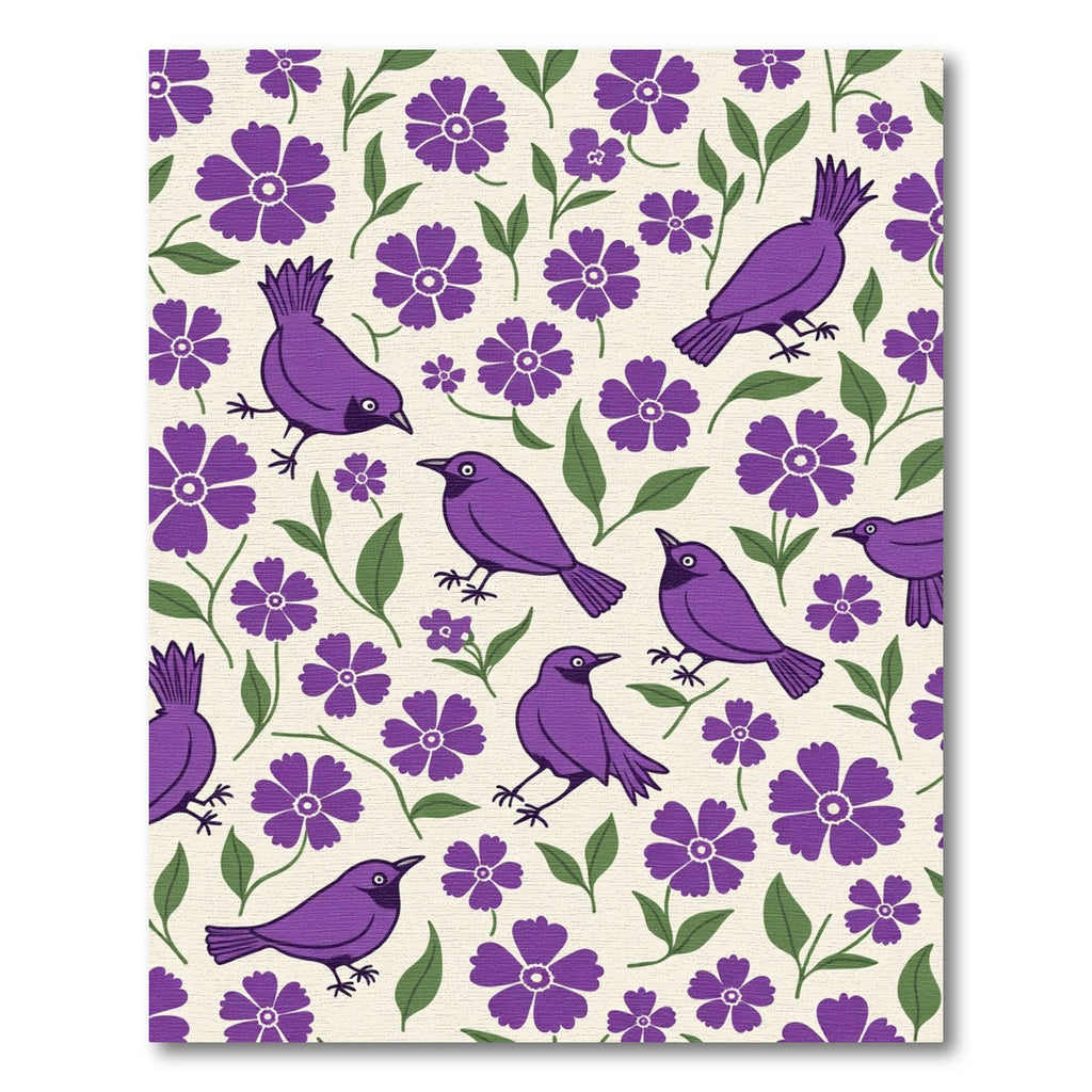 Purple Birds Among Violet Flowers Rug