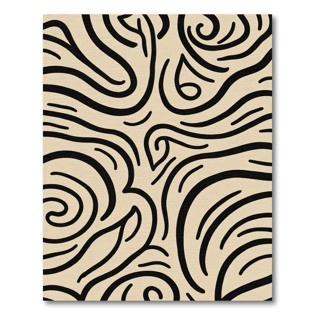 Cream Black Swirling Abstract Lines Rug