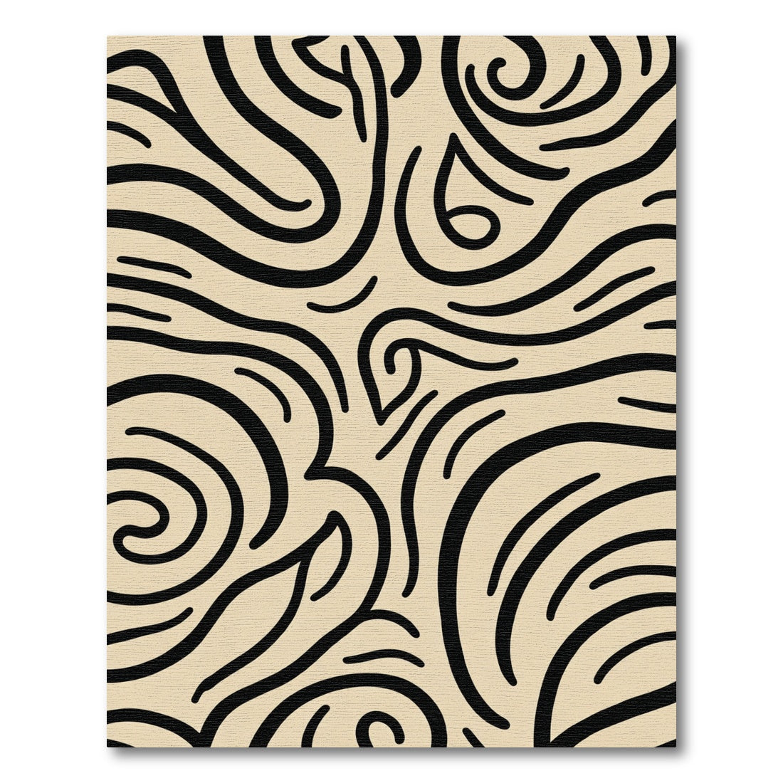 Cream Black Swirling Abstract Lines Rug