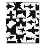 Black White Shark Silhouette Composition Rug
