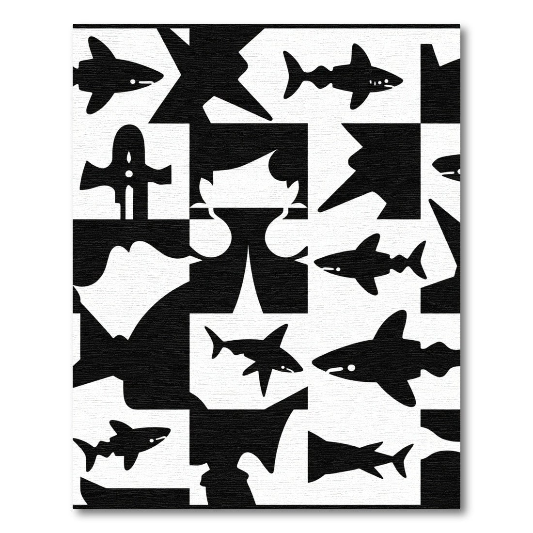 Black White Shark Silhouette Composition Rug