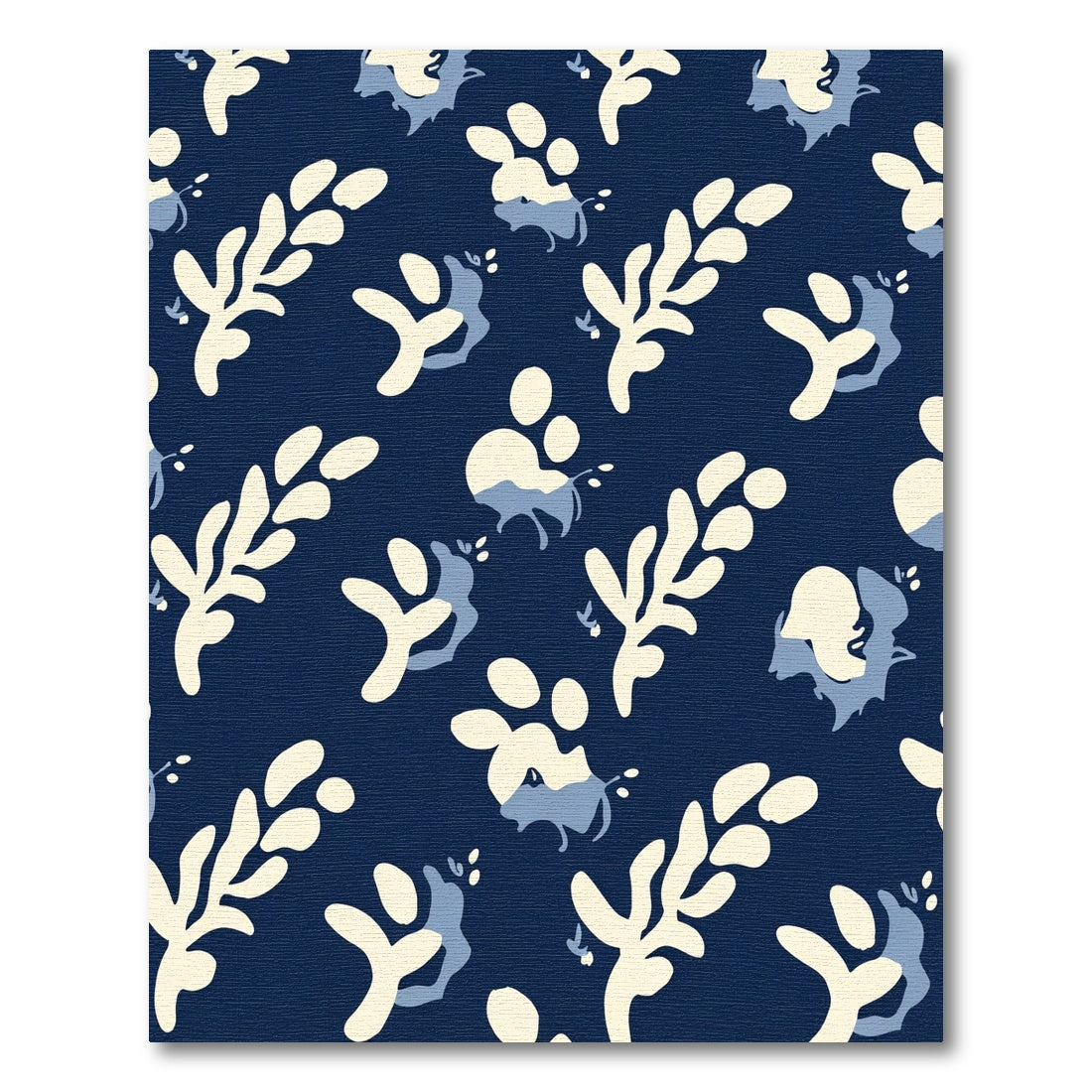Navy Cream Abstract Botanical Folk Rug