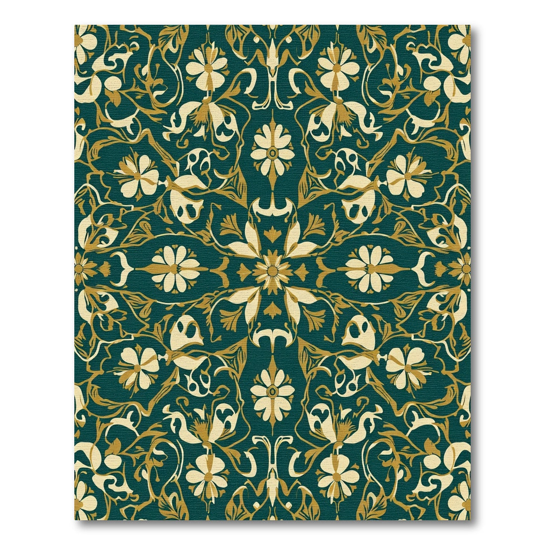 Dark Teal Golden Floral Medallion Rug