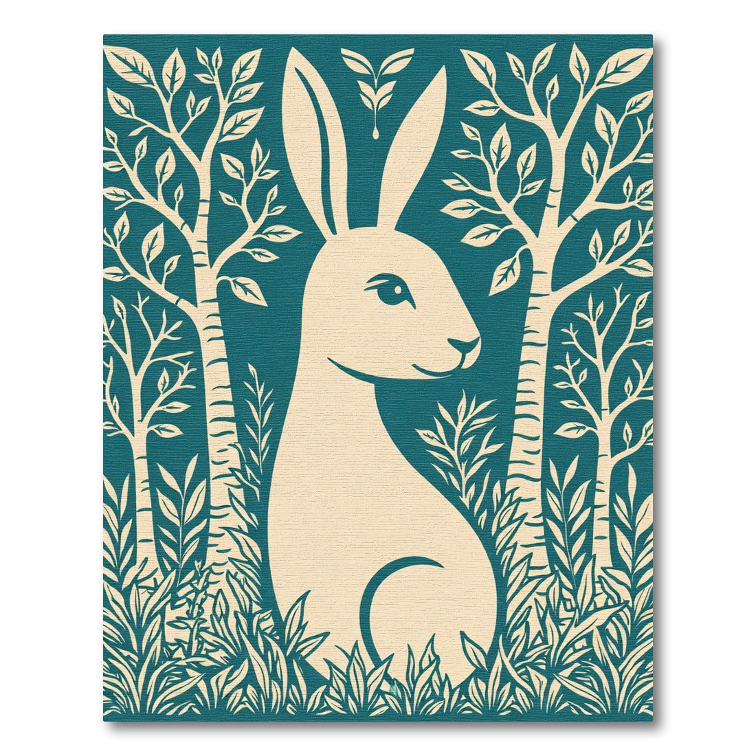 Cream Rabbit Forest Silhouette Rug