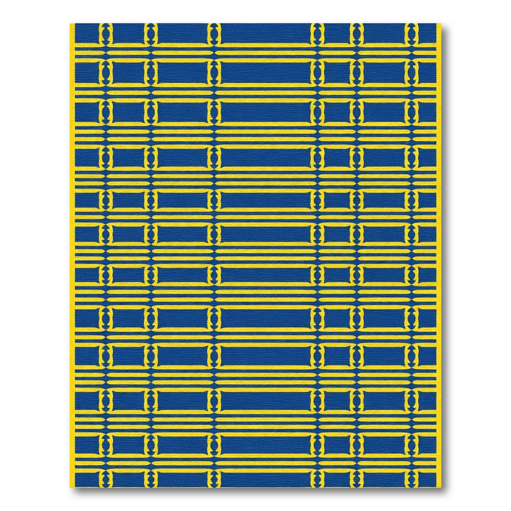 Bold Blue Yellow Rectangular Grid Rug
