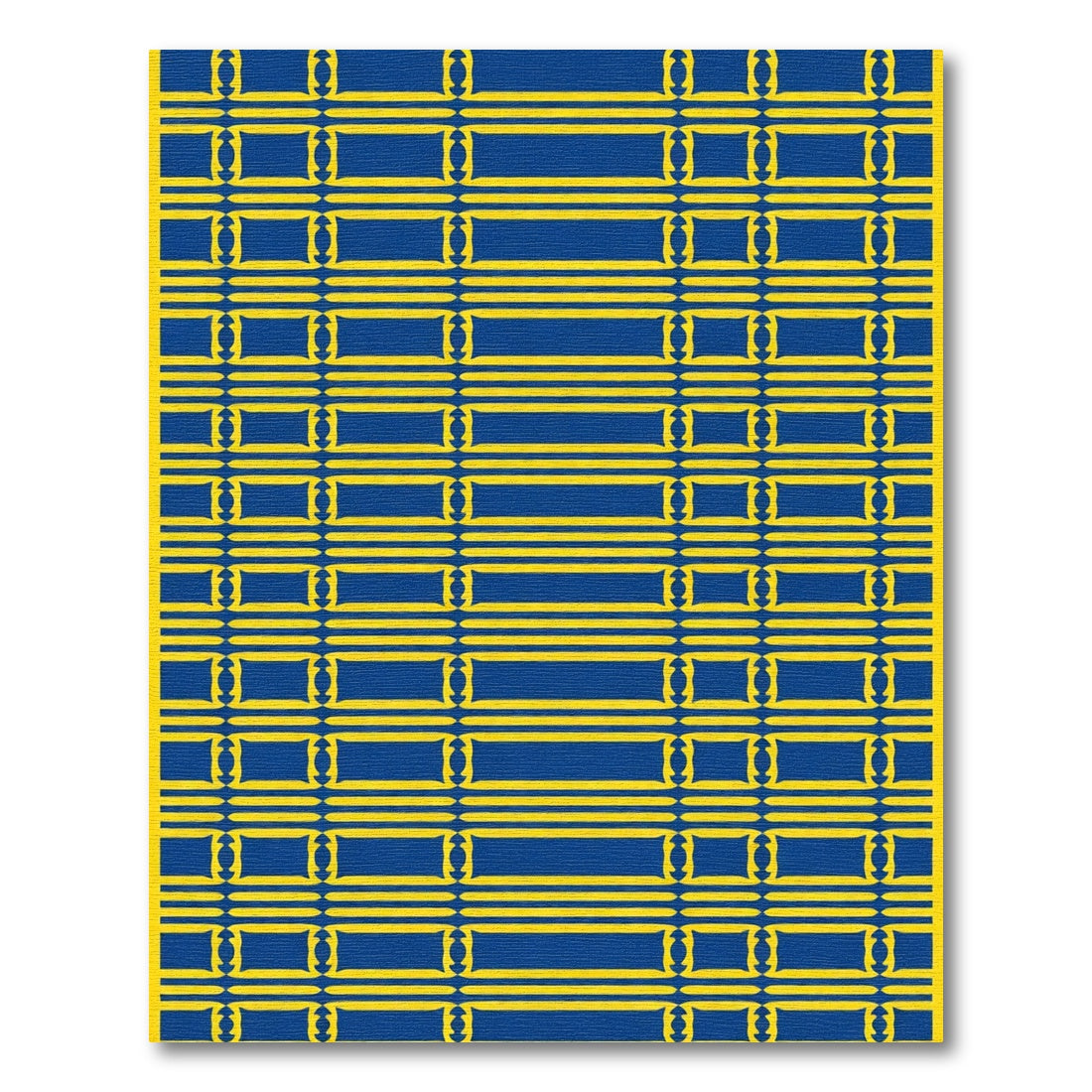 Bold Blue Yellow Rectangular Grid Rug