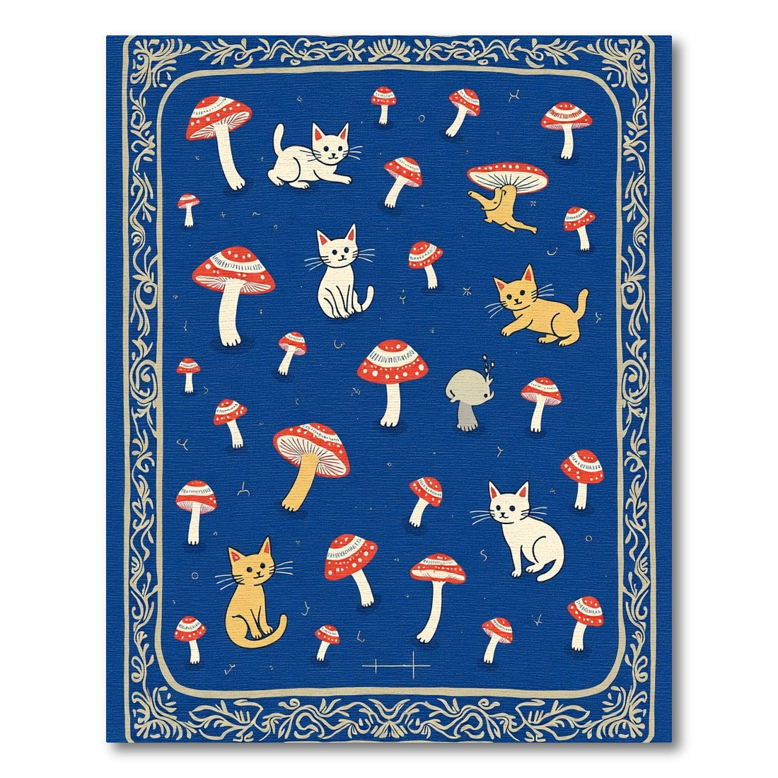 Whimsical Cats Mushroom Forest Blue Rug