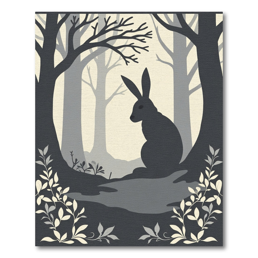 Monochromatic Forest Hare Silhouette Rug