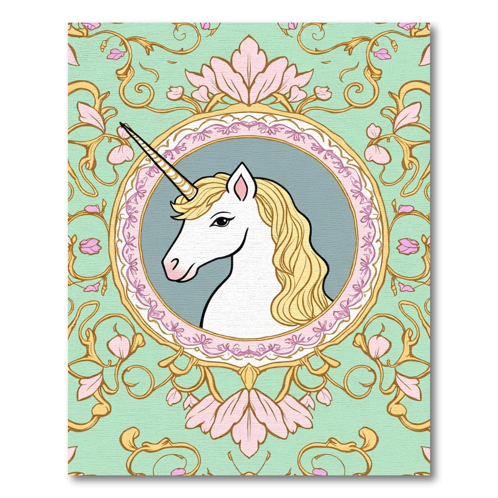 Enchanting Unicorn Teal Floral Frame Rug