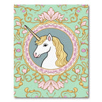 Enchanting Unicorn Teal Floral Frame Rug