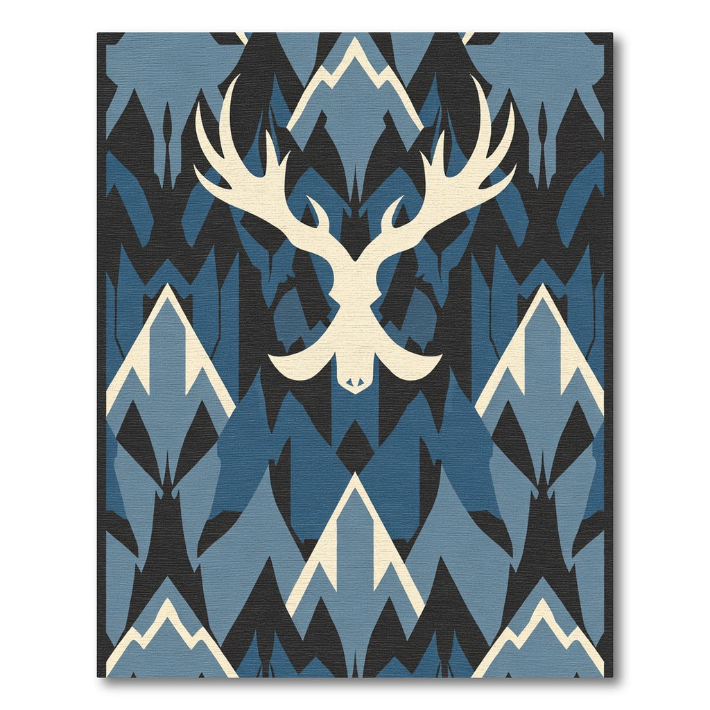 Cream Antlered Animal Blue Mountains Rug