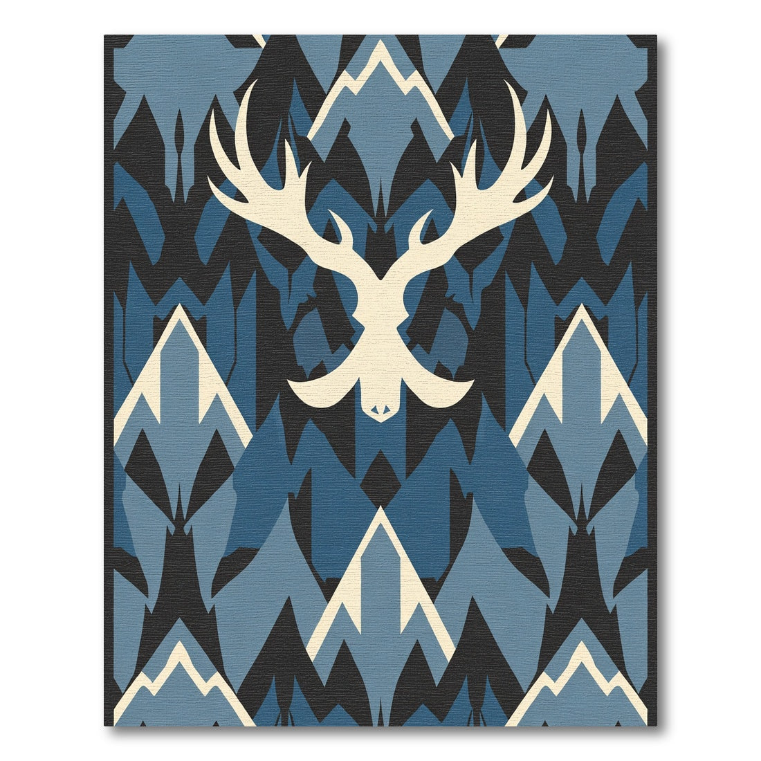 Cream Antlered Animal Blue Mountains Rug