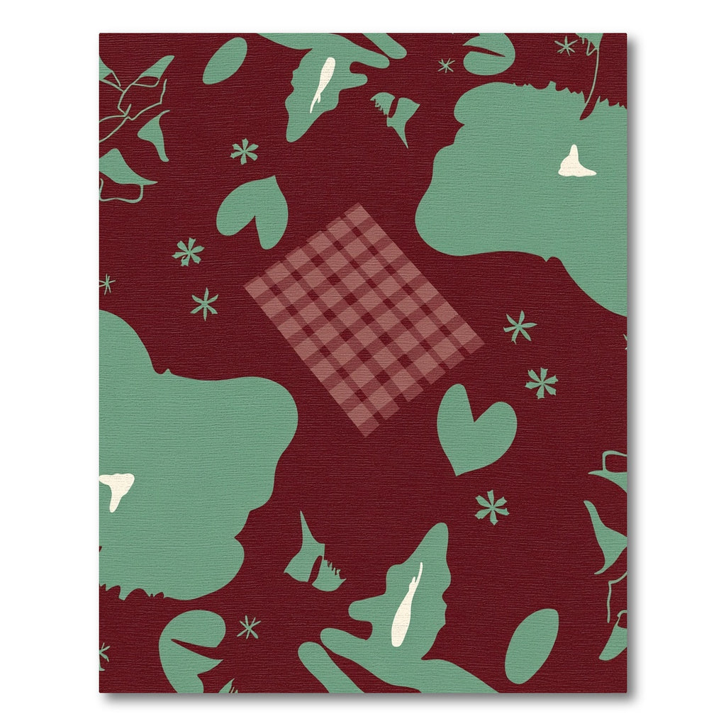 Deep Red Mint Foliage Heart Toss Rug