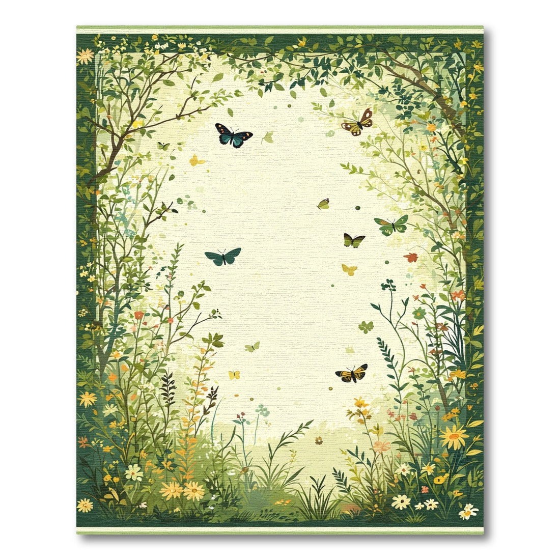 Whimsical Green Butterfly Meadow Rug
