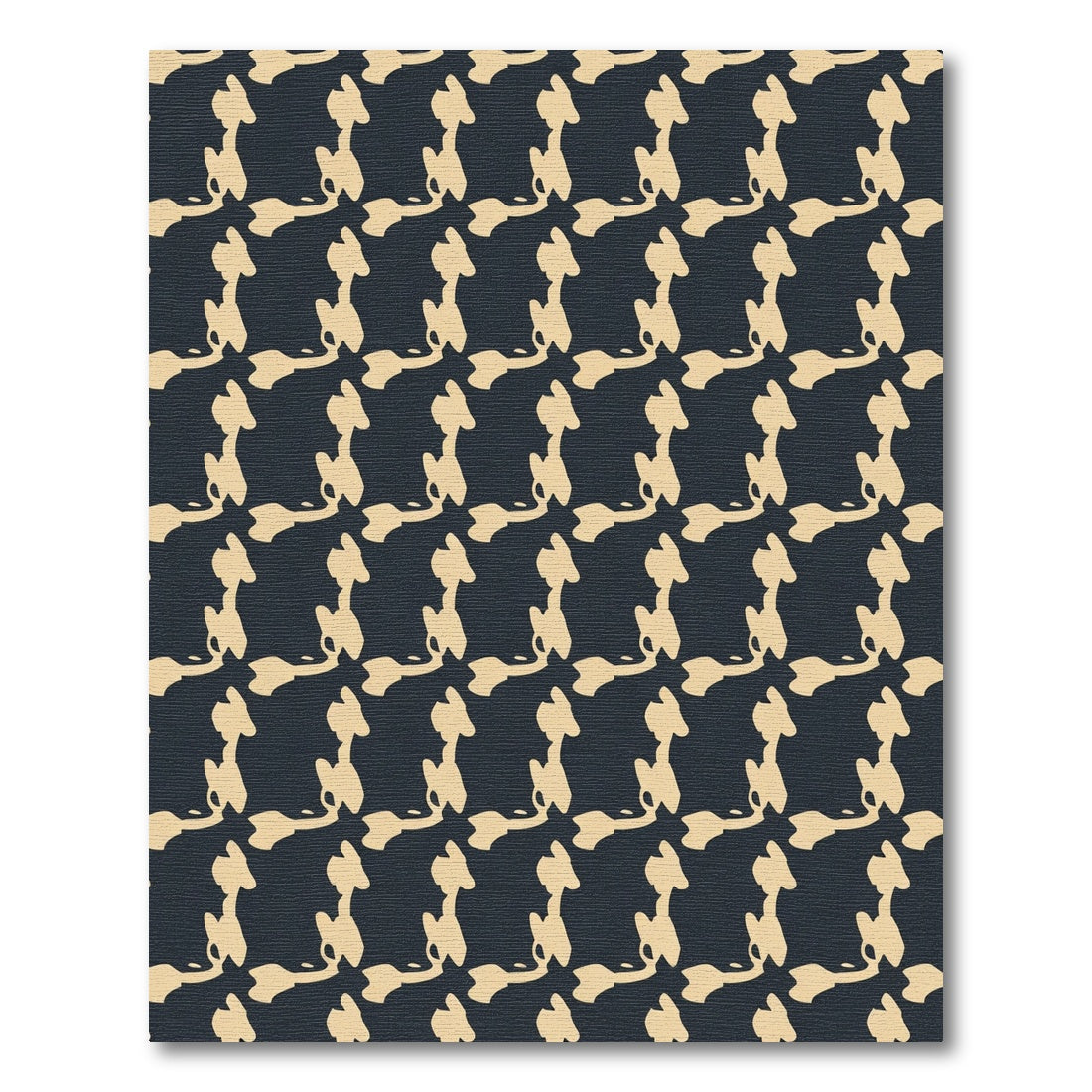 Abstract Cream Black Interlocking Shape Rug