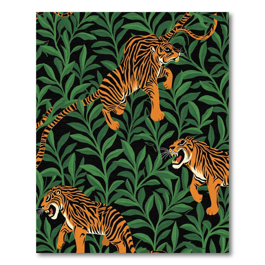 Vibrant Orange Tigers Lush Green Jungle Rug