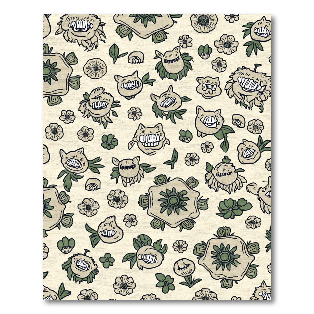 Whimsical Creature Flowers Cream Background Rug