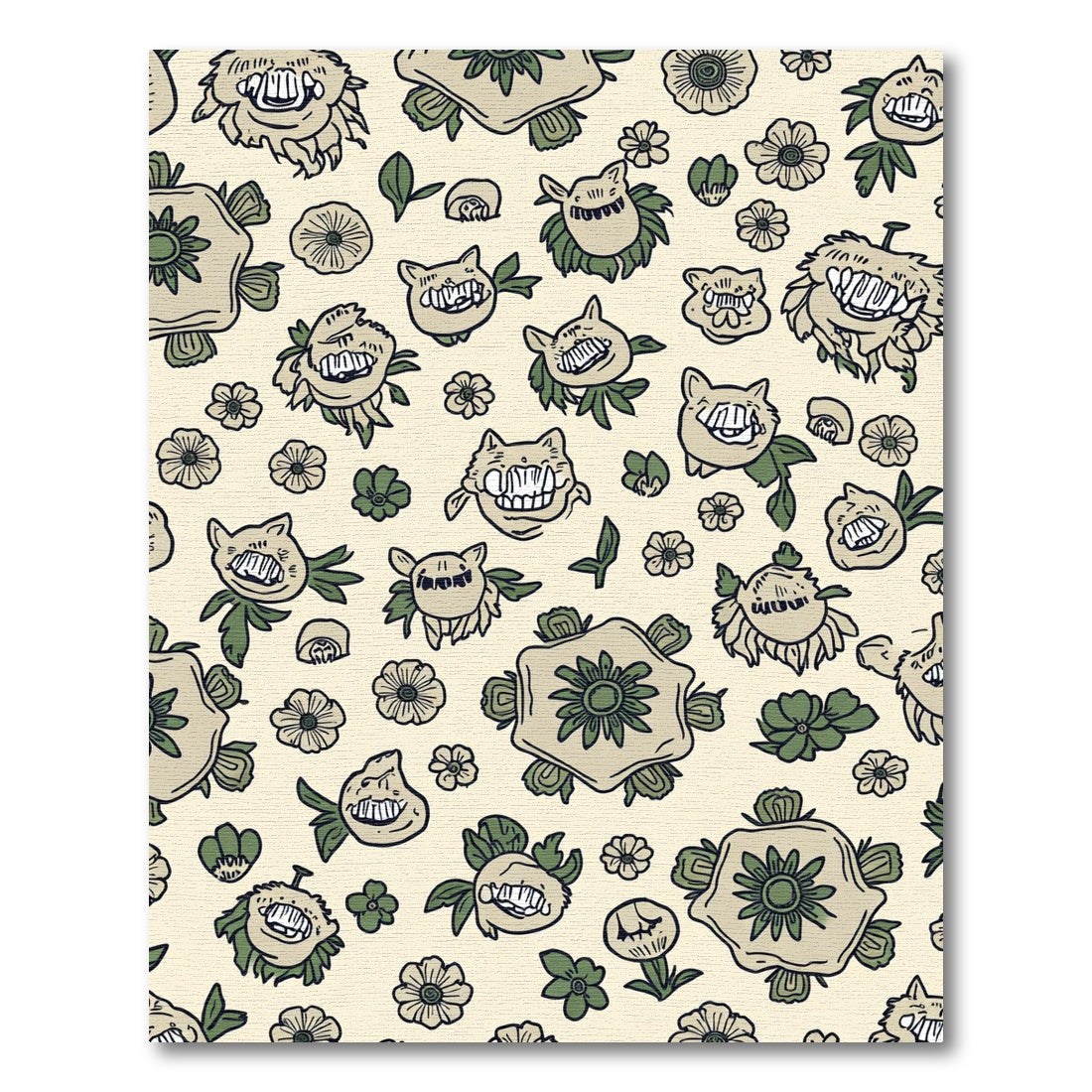 Whimsical Creature Flowers Cream Background Rug