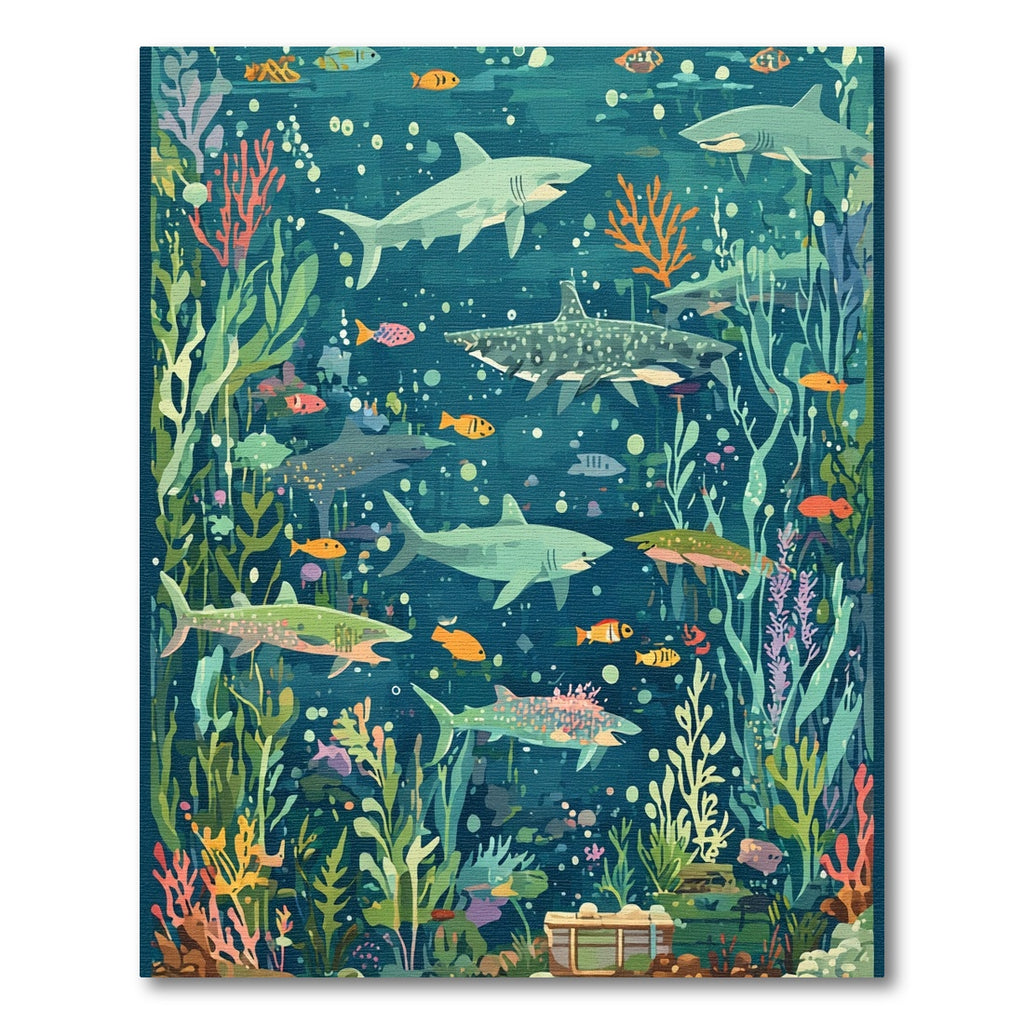 Oceanic Sharks Coral Reef Life Rug