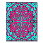 Vibrant Magenta Teal Floral Symmetry Rug