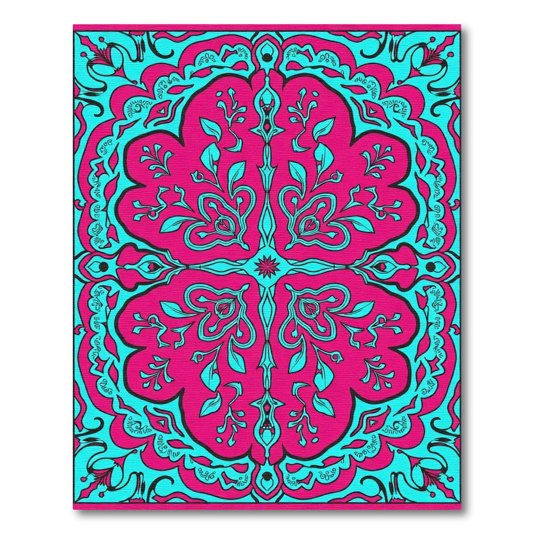 Vibrant Magenta Teal Floral Symmetry Rug