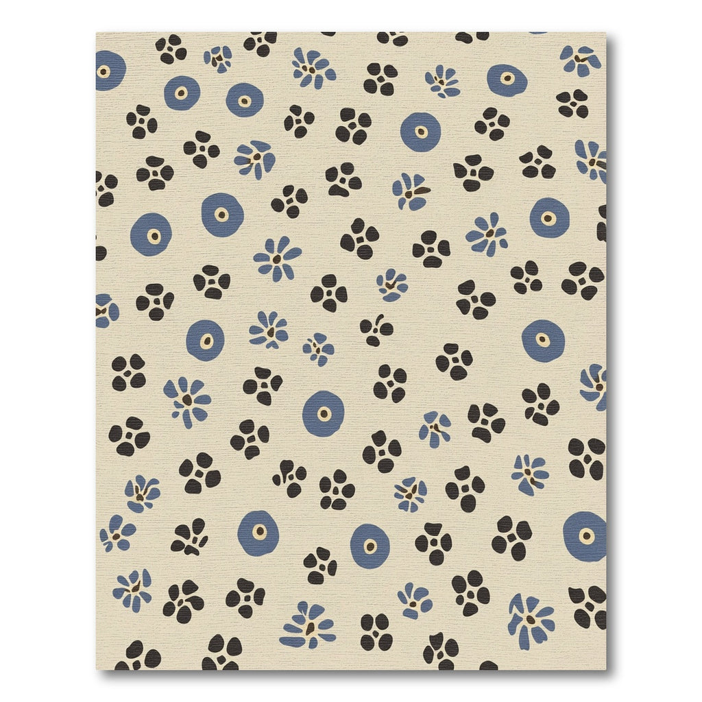Cream Blue Black Floral Scatter Rug