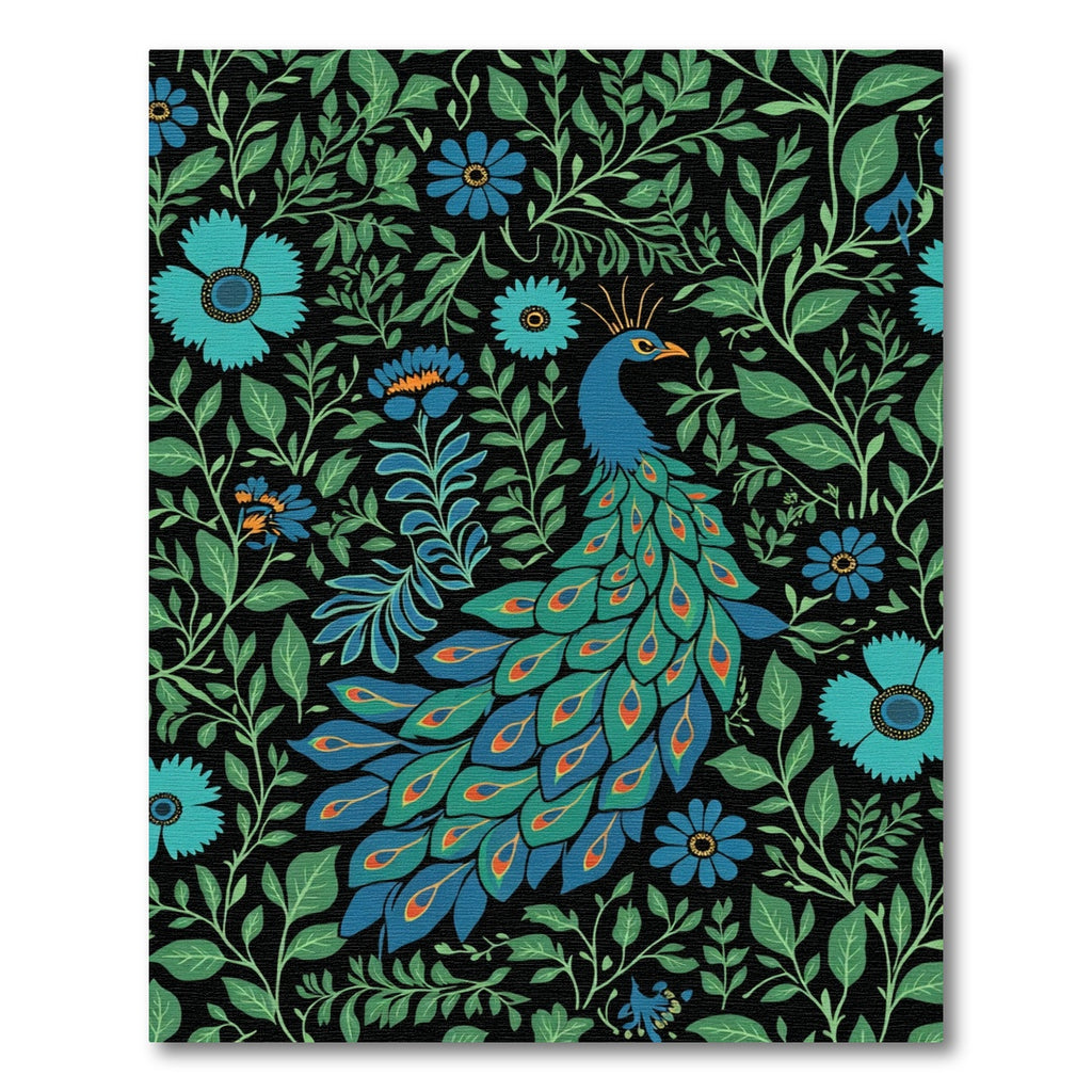 Peacock Emerald Black Floral Garden Rug