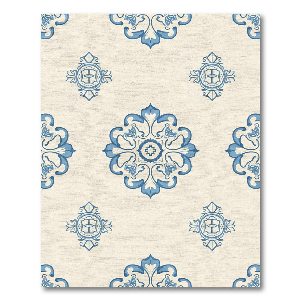 Blue Floral Mandala Cream Background Rug