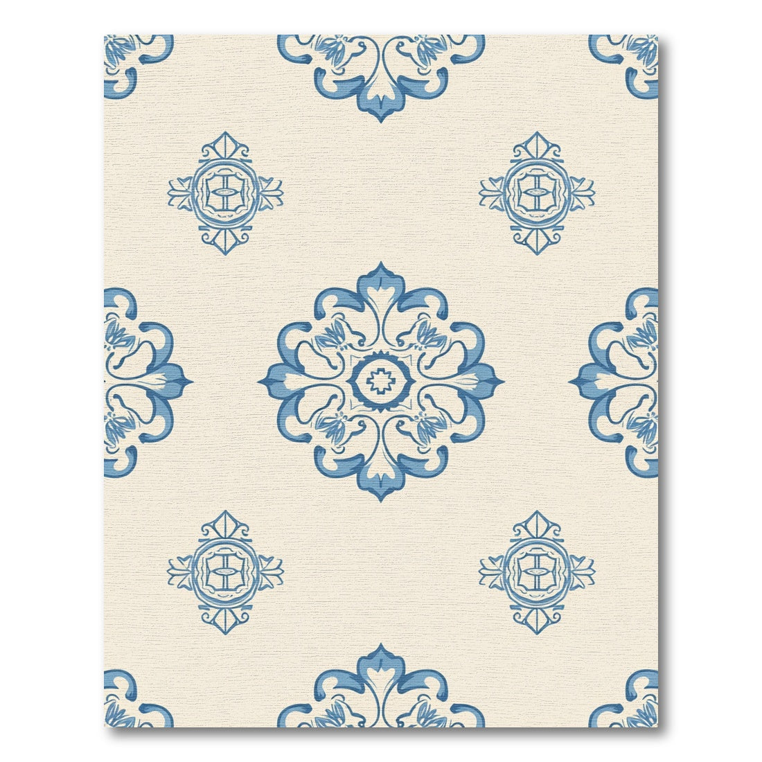 Blue Floral Mandala Cream Background Rug