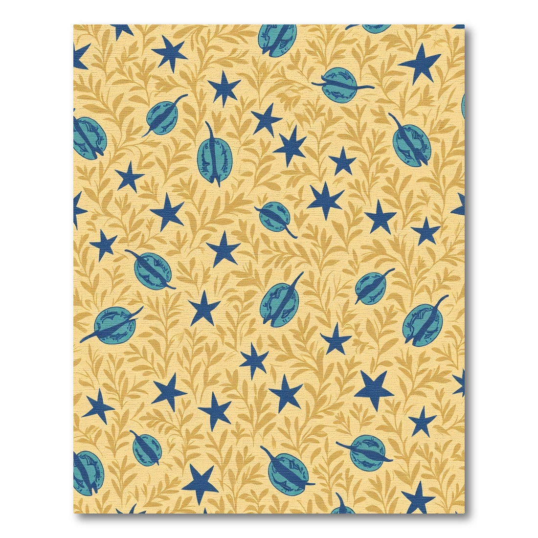 Gold Floral Blue Star Fruit Rug
