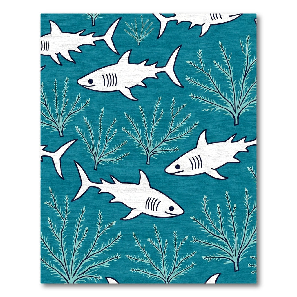 Teal White Shark Marine Life Rug