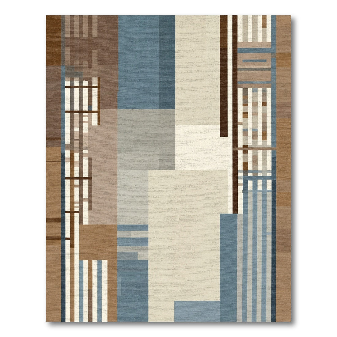 Abstract Brown Blue Geometric Blocks Rug