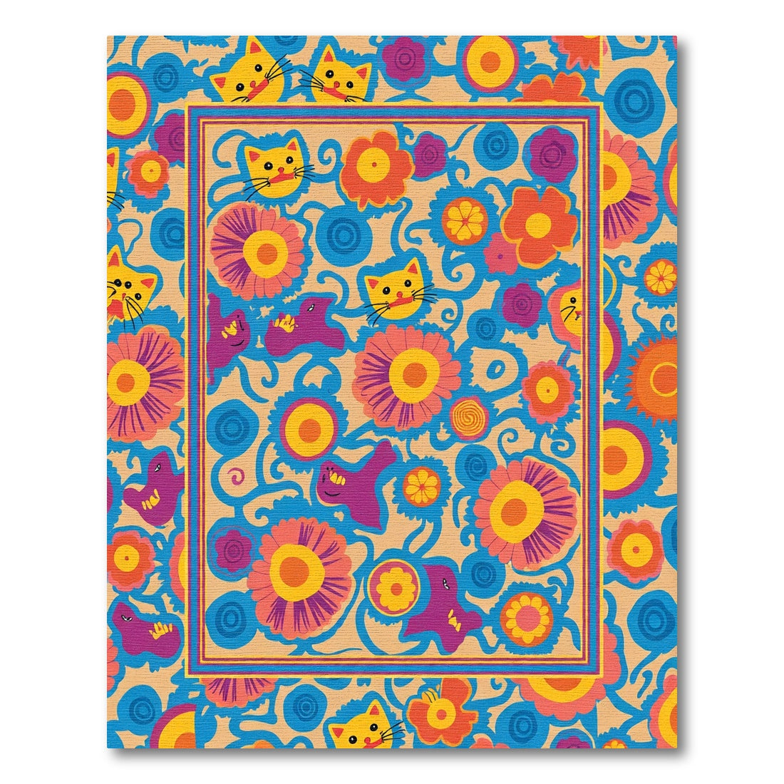 Whimsical Cat Floral Abstract Rug