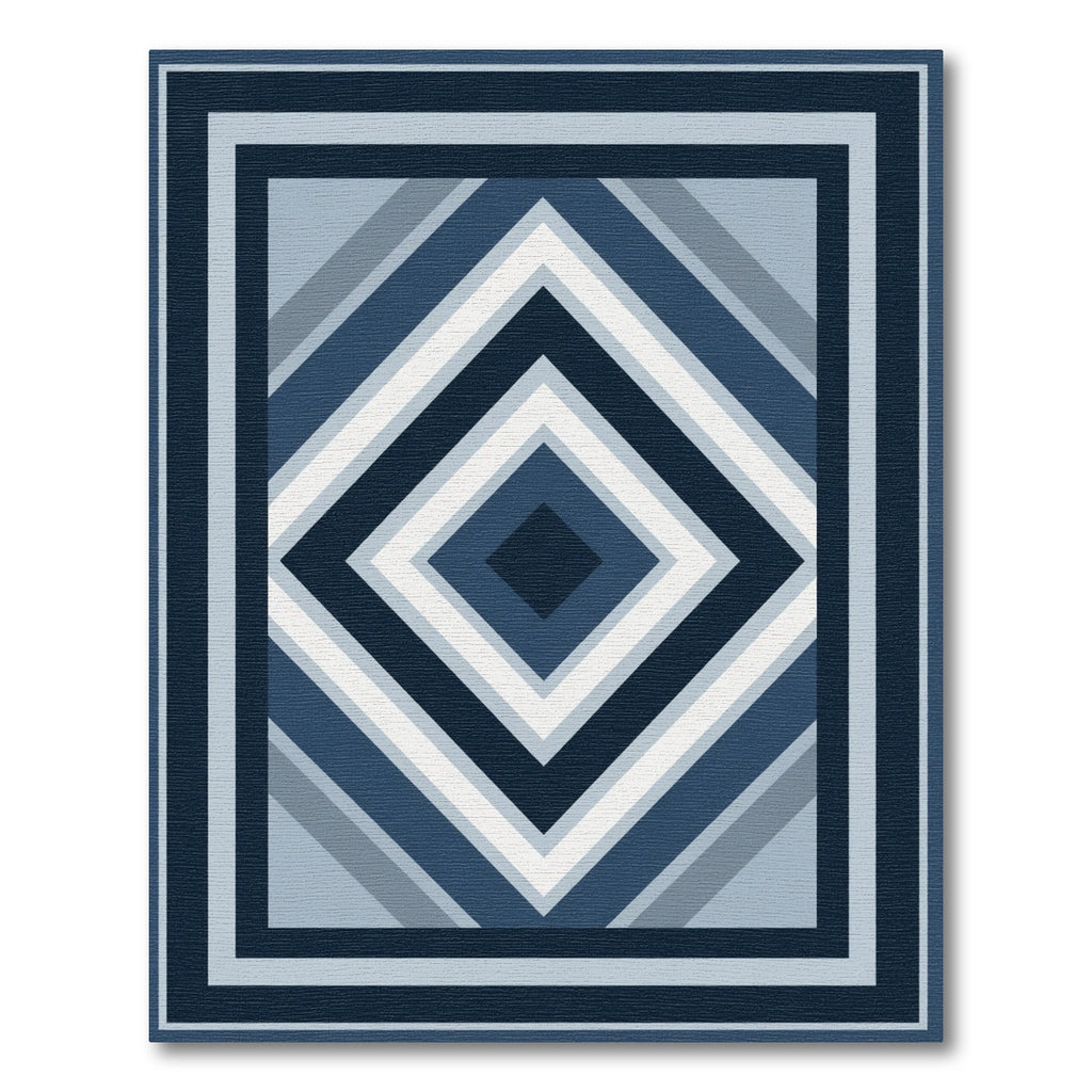 Deep Blue Geometric Diamond Layered Rug