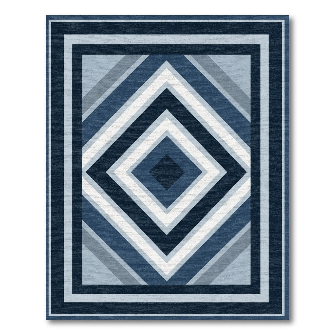 Deep Blue Geometric Diamond Layered Rug