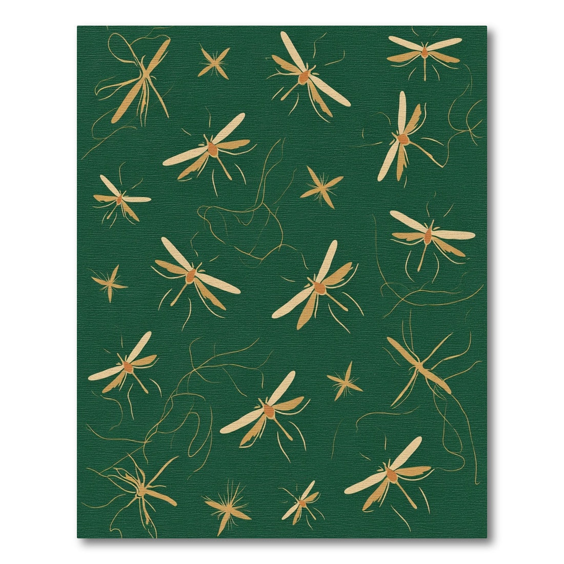Golden Dragonflies Emerald Green Whimsy Rug