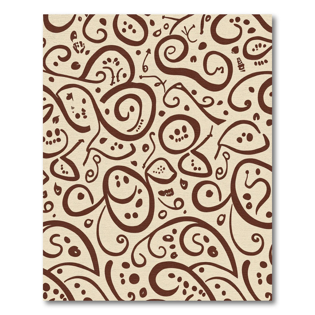 Brown Swirl Playful Faces Cream Background Rug