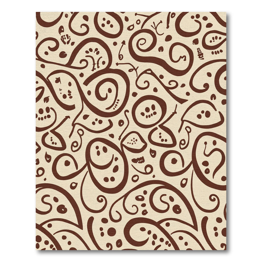 Brown Swirl Playful Faces Cream Background Rug