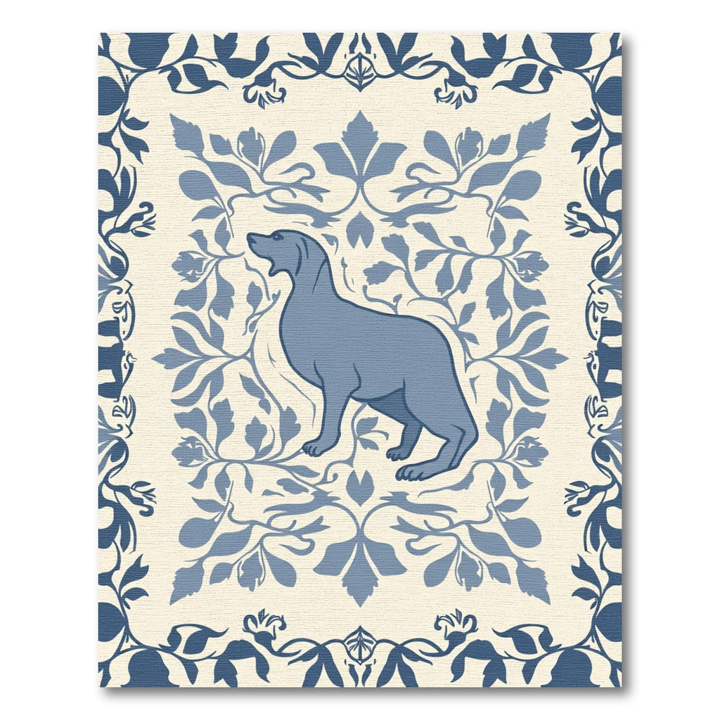Blue Canine Floral Damask Rug