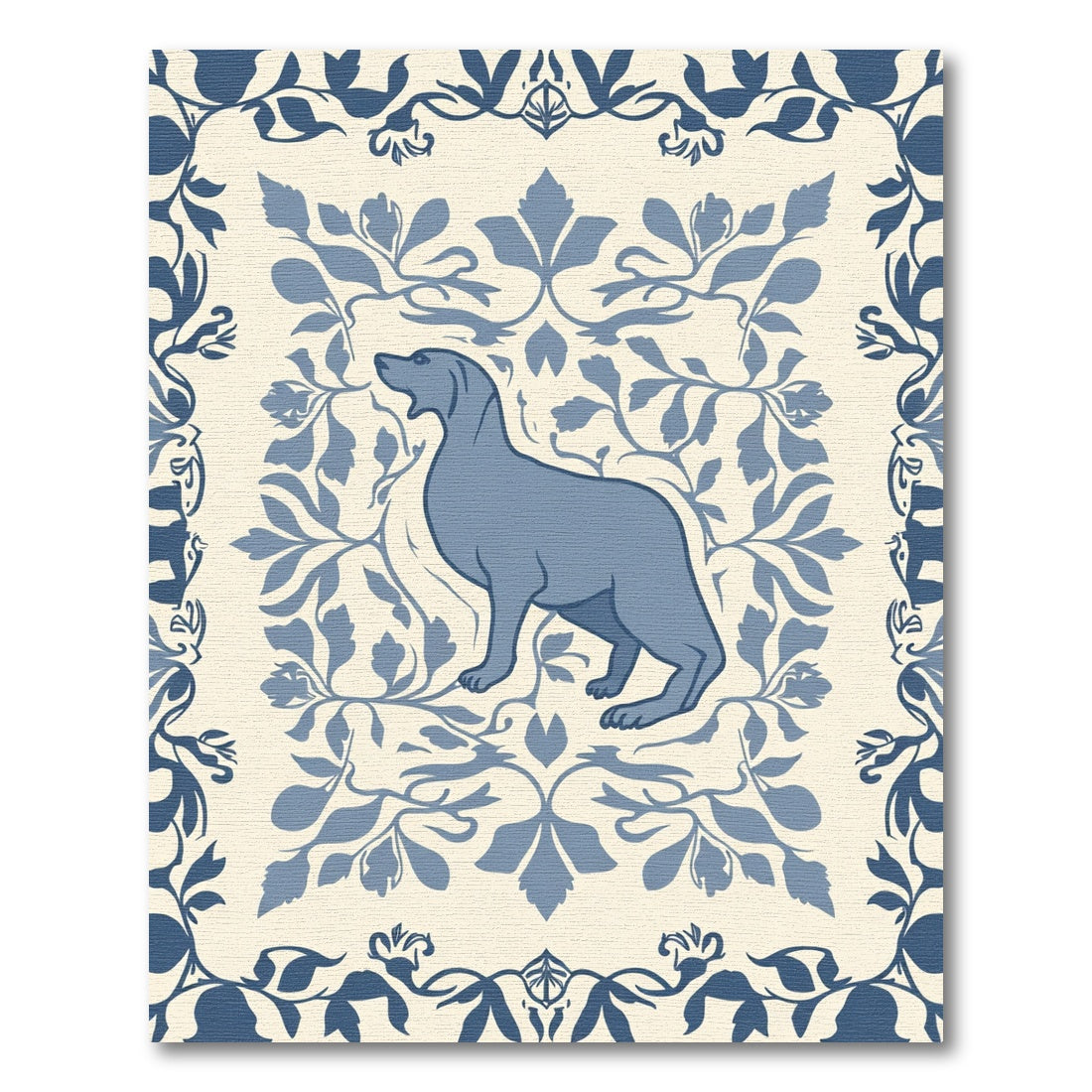 Blue Canine Floral Damask Rug