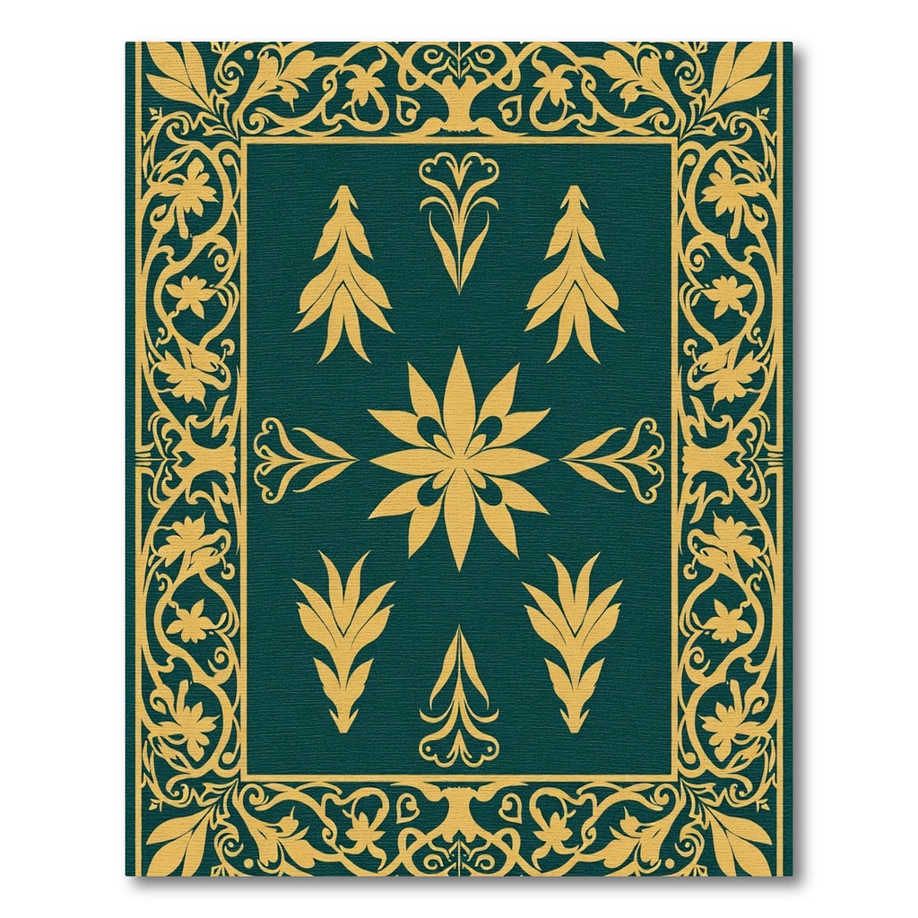 Golden Floral Border on Teal Canvas Rug
