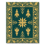 Golden Floral Border on Teal Canvas Rug