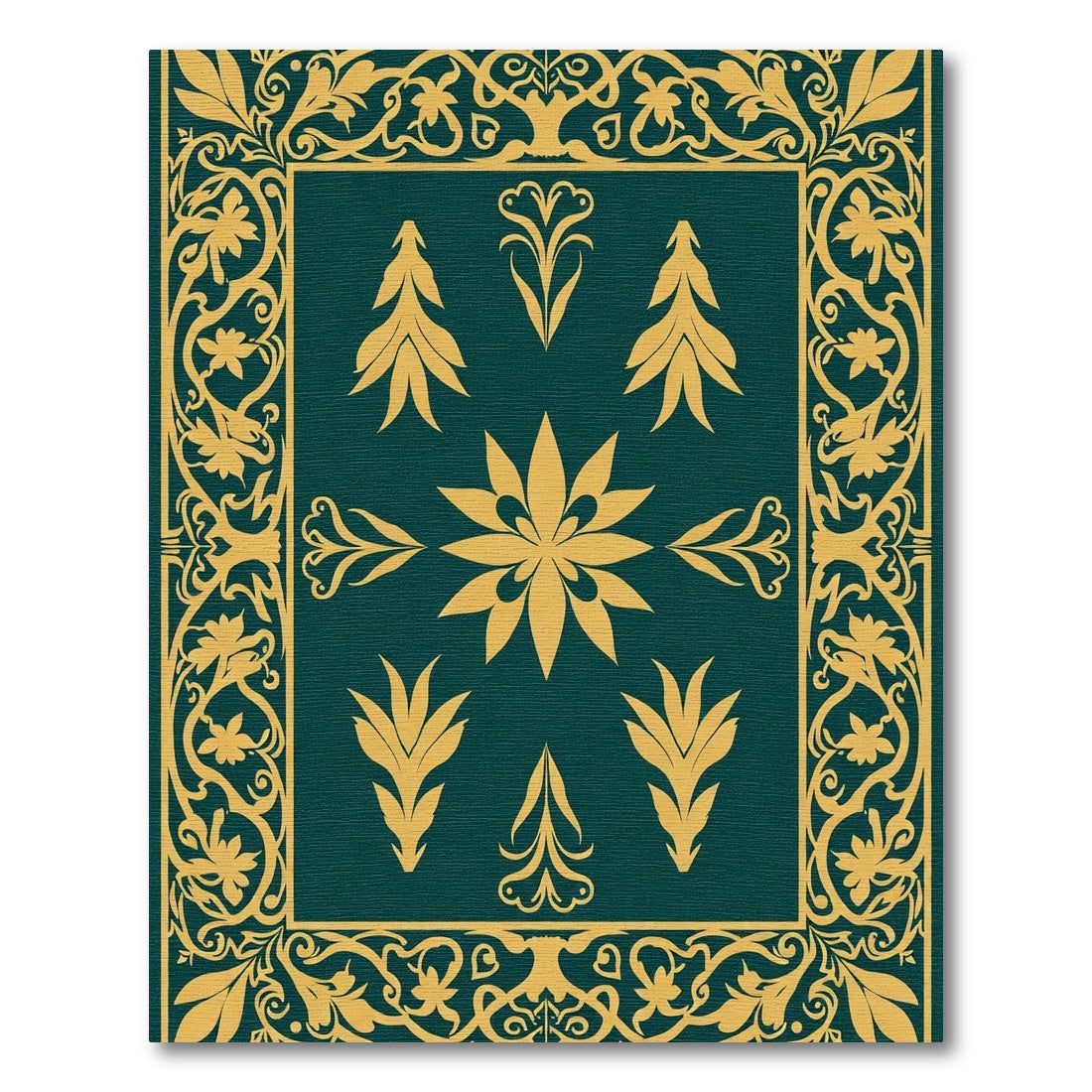 Golden Floral Border on Teal Canvas Rug